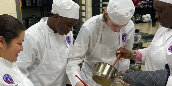 culinary arts students in a classroom