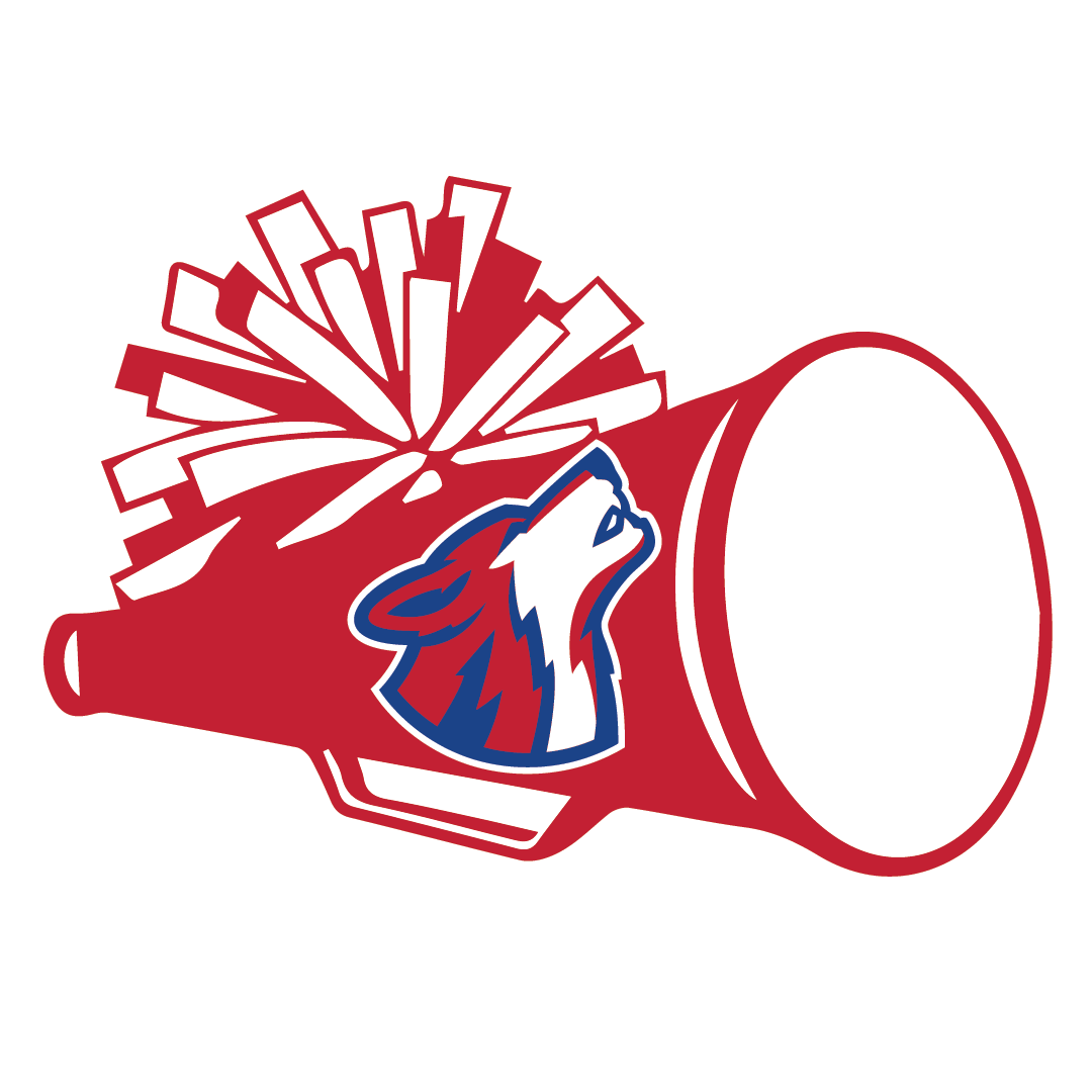 GHS Cheer team logo, megaphone with a red wolf logo