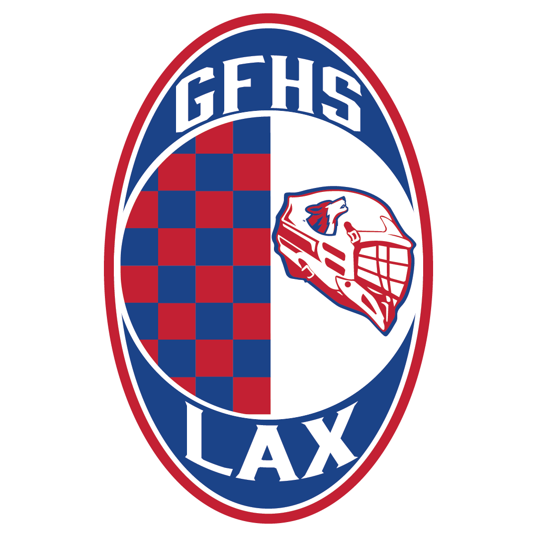 GF Lacrosse Badge Logo, Oval shape with Lacrosse helmet with wolf logo